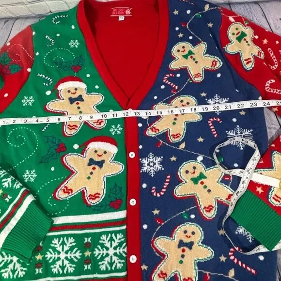 You Look Ugly Today Gingerbread Rocks Holiday Party Ugly Cardigan Sweater XL - Picture 12 of 13